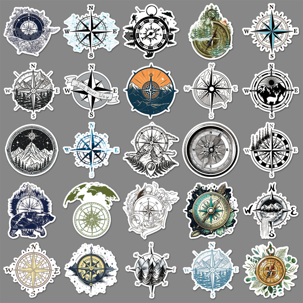 50Pcs Travel Compass Vinyl Stickers TRV21