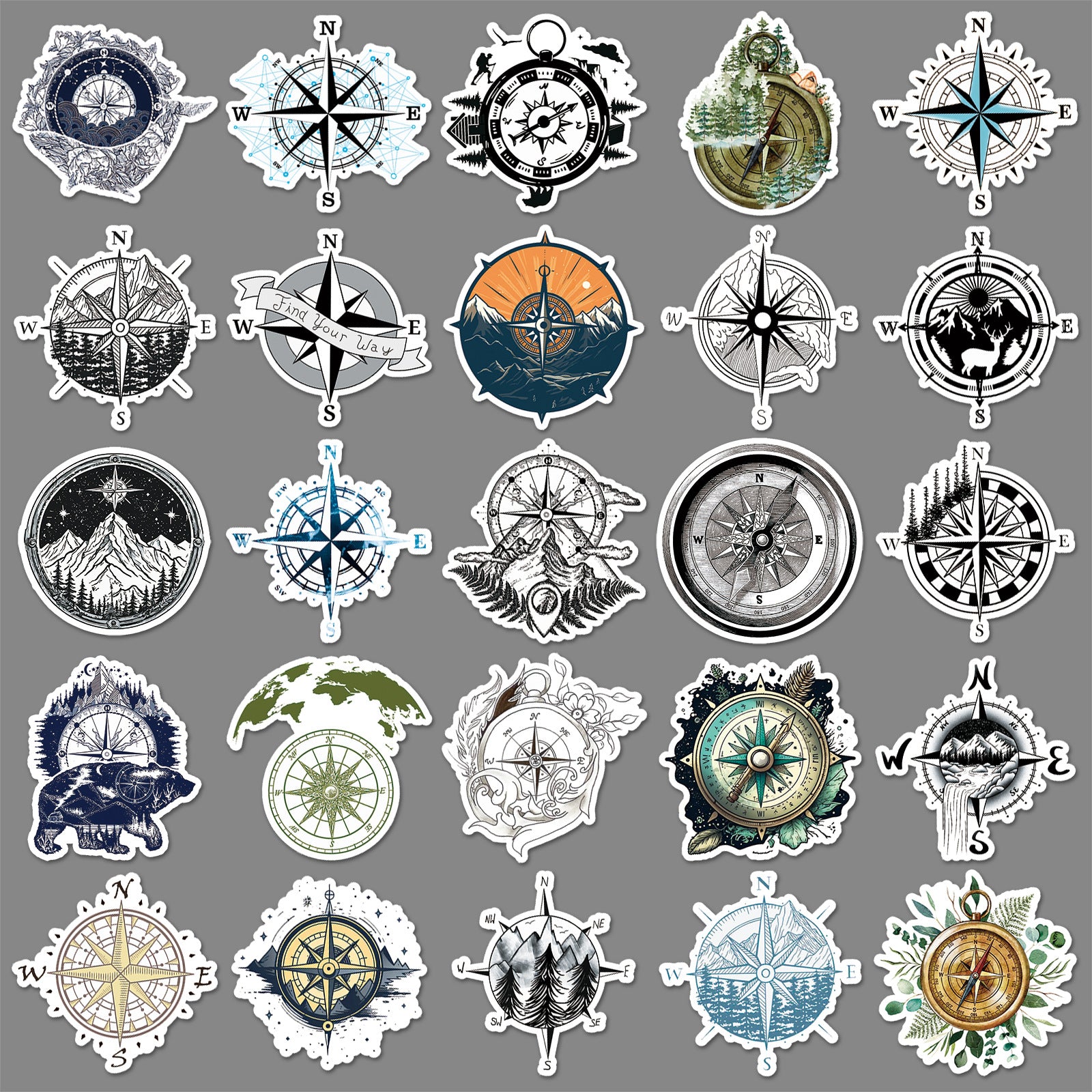 50Pcs Travel Compass Vinyl Stickers TRV21