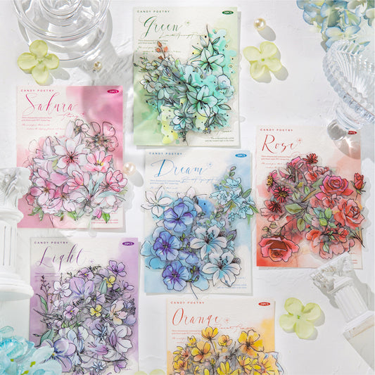 20 Pcs Watercolor Flower PET Stickers FHRM