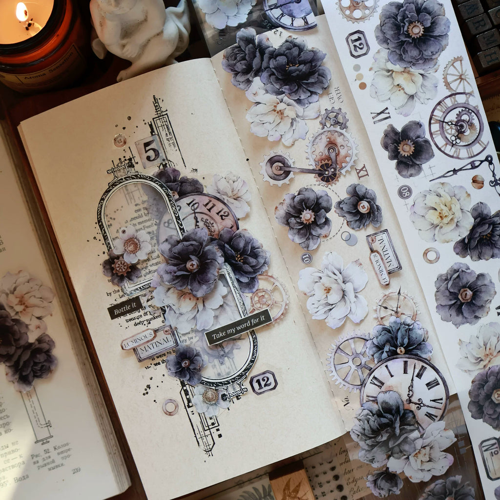 Floral Decorative Tape Rolls- Smoky Ink Blanc