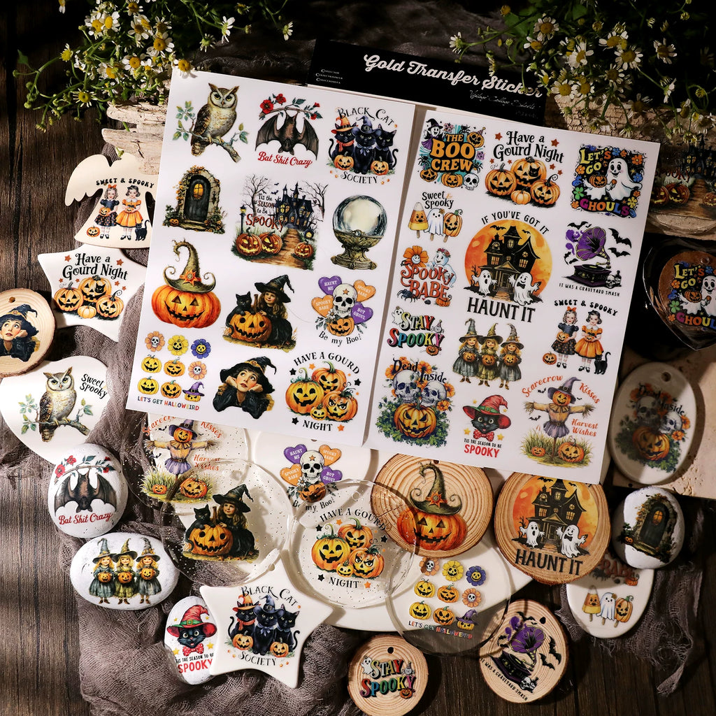 2 Sheets Waterproof Rub on Stickers - Halloween