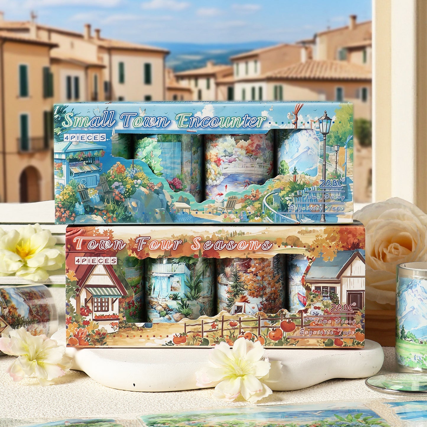 4 Rolls Town Country Landscape PET Stickers Tapes Set XZRZ