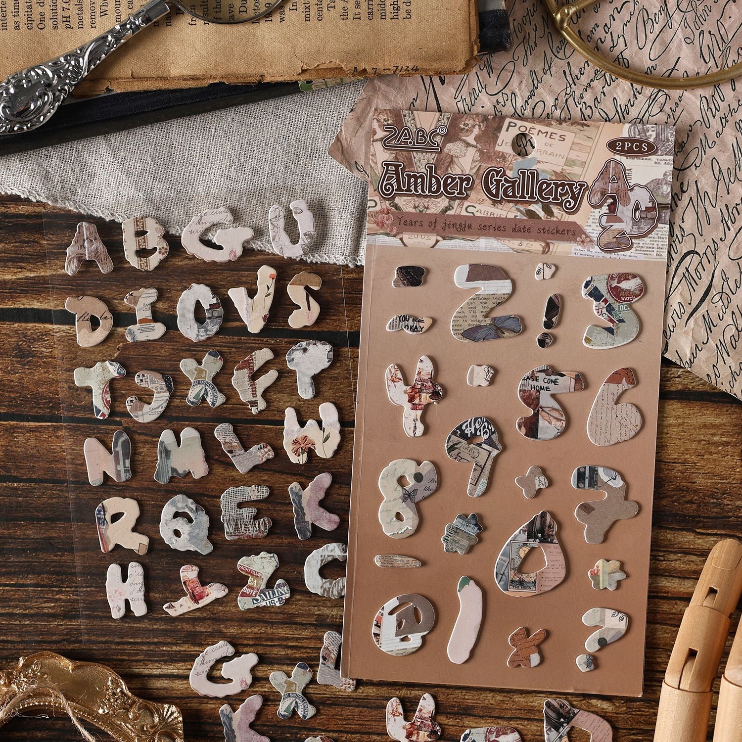 2 Sheets Vintage Alphabet Letter Stickers HYYWG