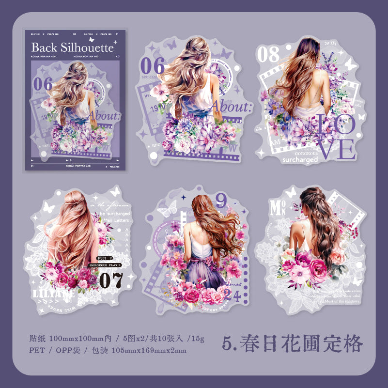 10 Pcs Girl Back View PET Stickers DGBY