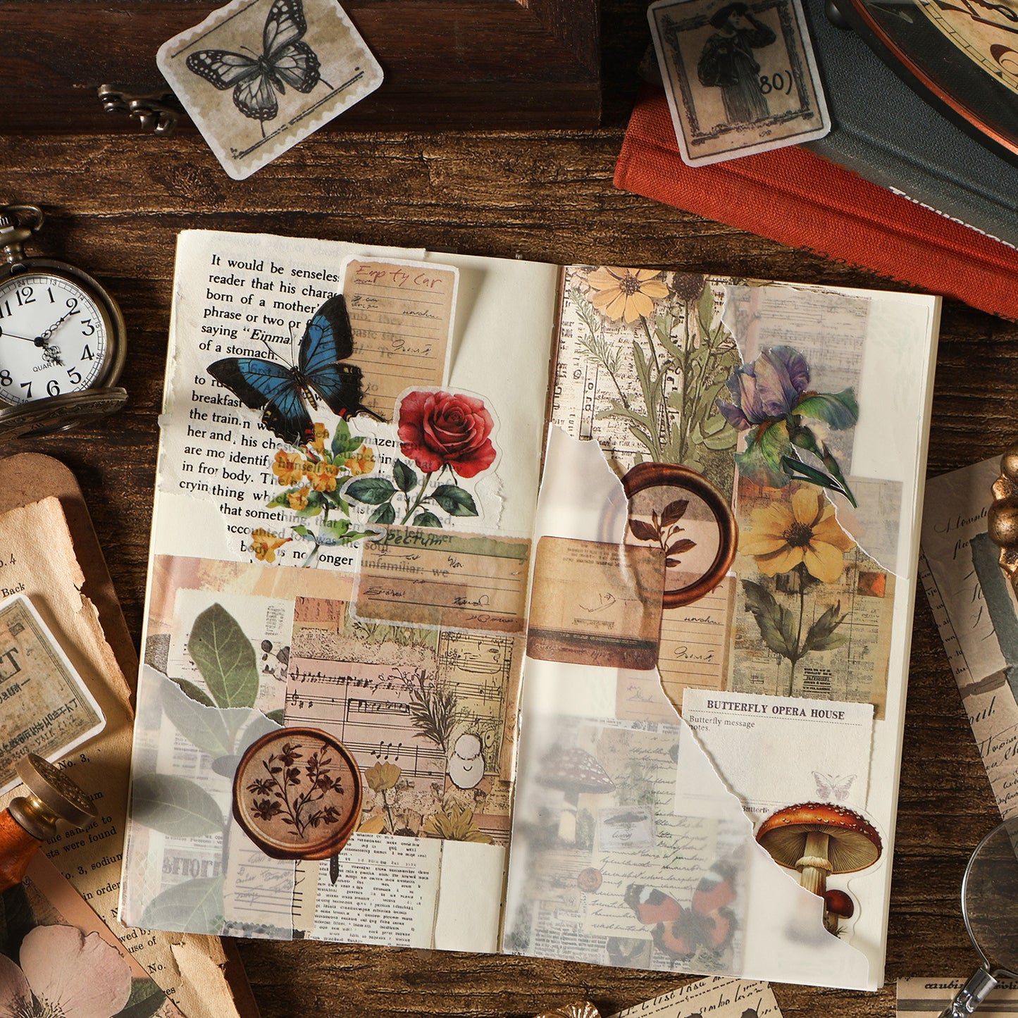 200 Pcs Vintage Junk Journal Stickers and Paper Kit for Starter YXMX