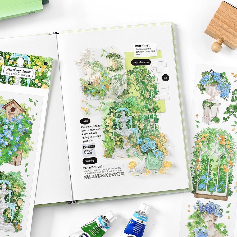 6 Pcs Garden Spring PET Stickers CGZX