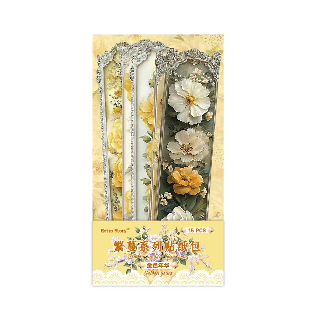 15 Pcs Vintage Flower PET Stickers FMXL