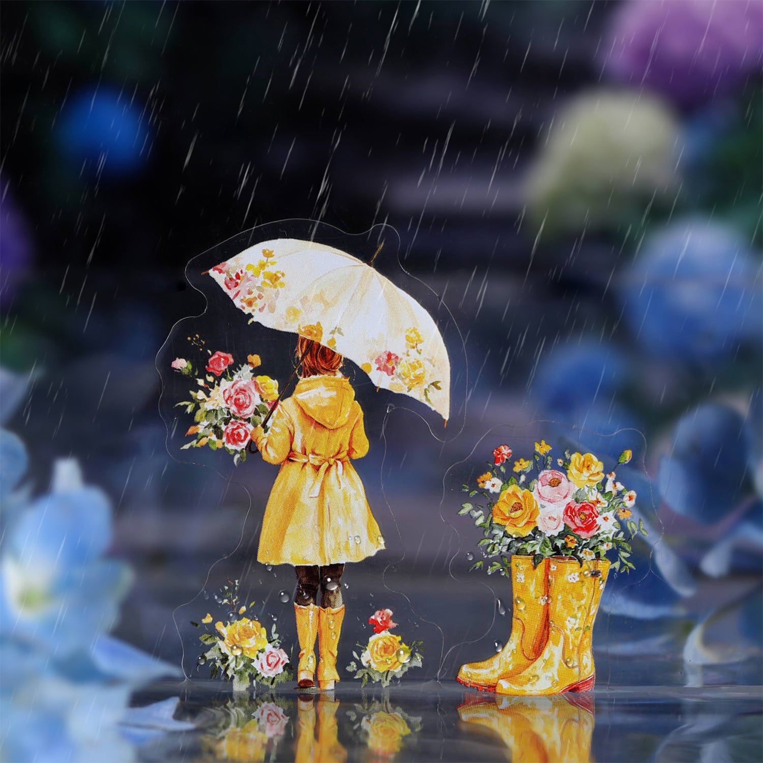 15 Pcs Rainy Theme PET Stickers YXHK