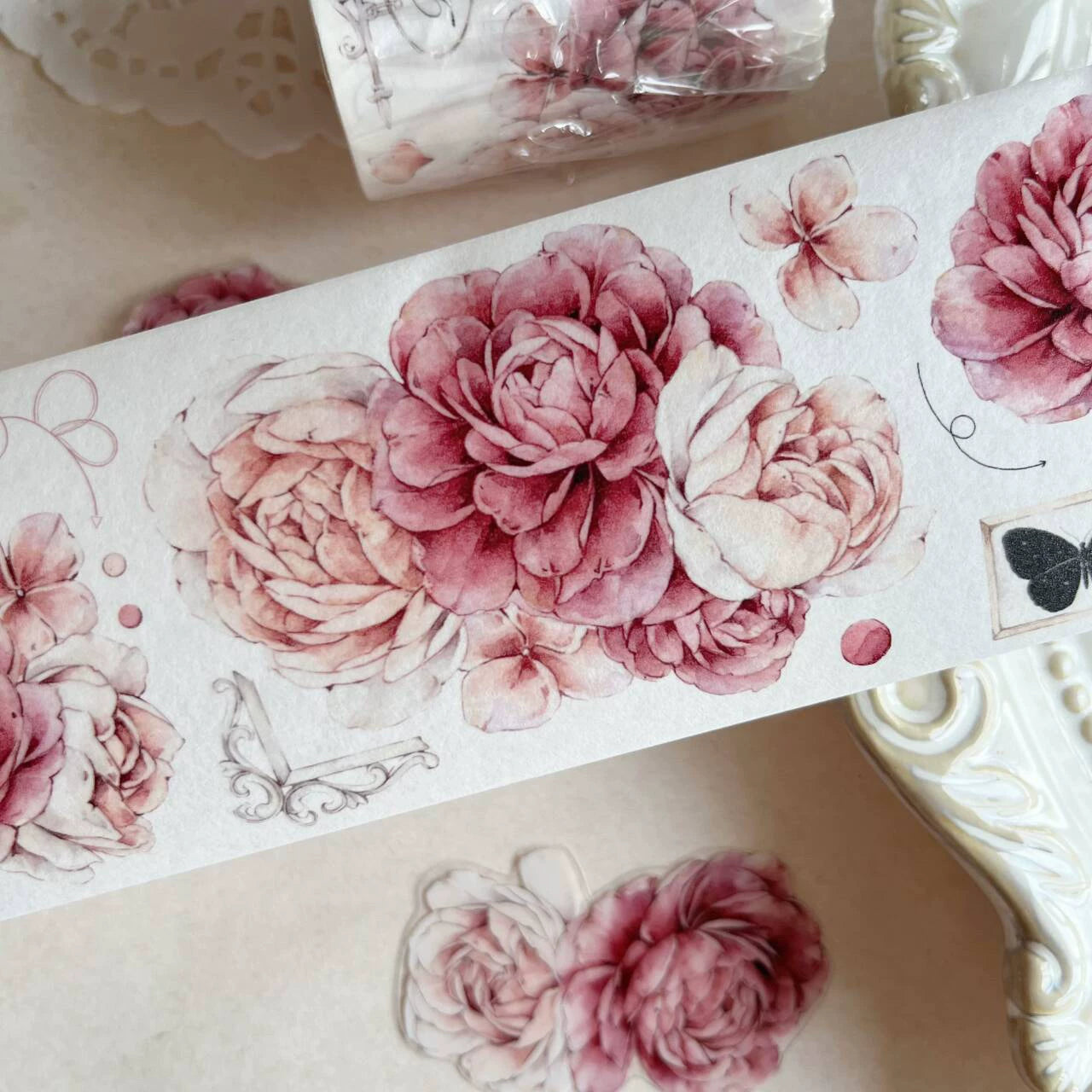 Floral Decorative Tape Rolls- Carmine Window Sill