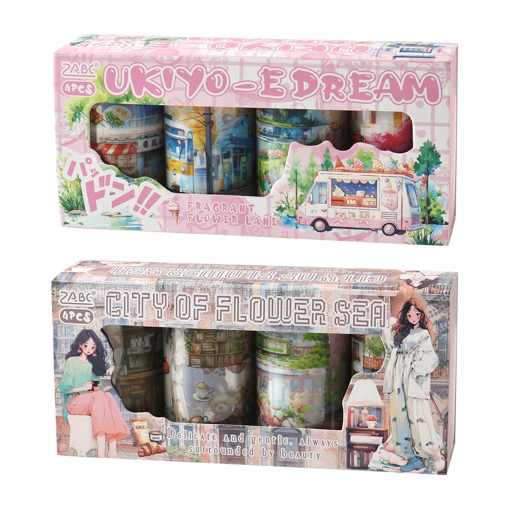 4 Rolls City Landscape PET Tapes Set HXFQ