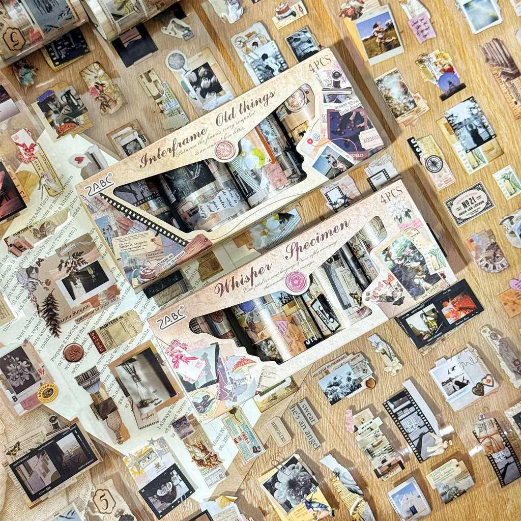 4 Rolls Vintage PET Stickers Tapes Set FTJY