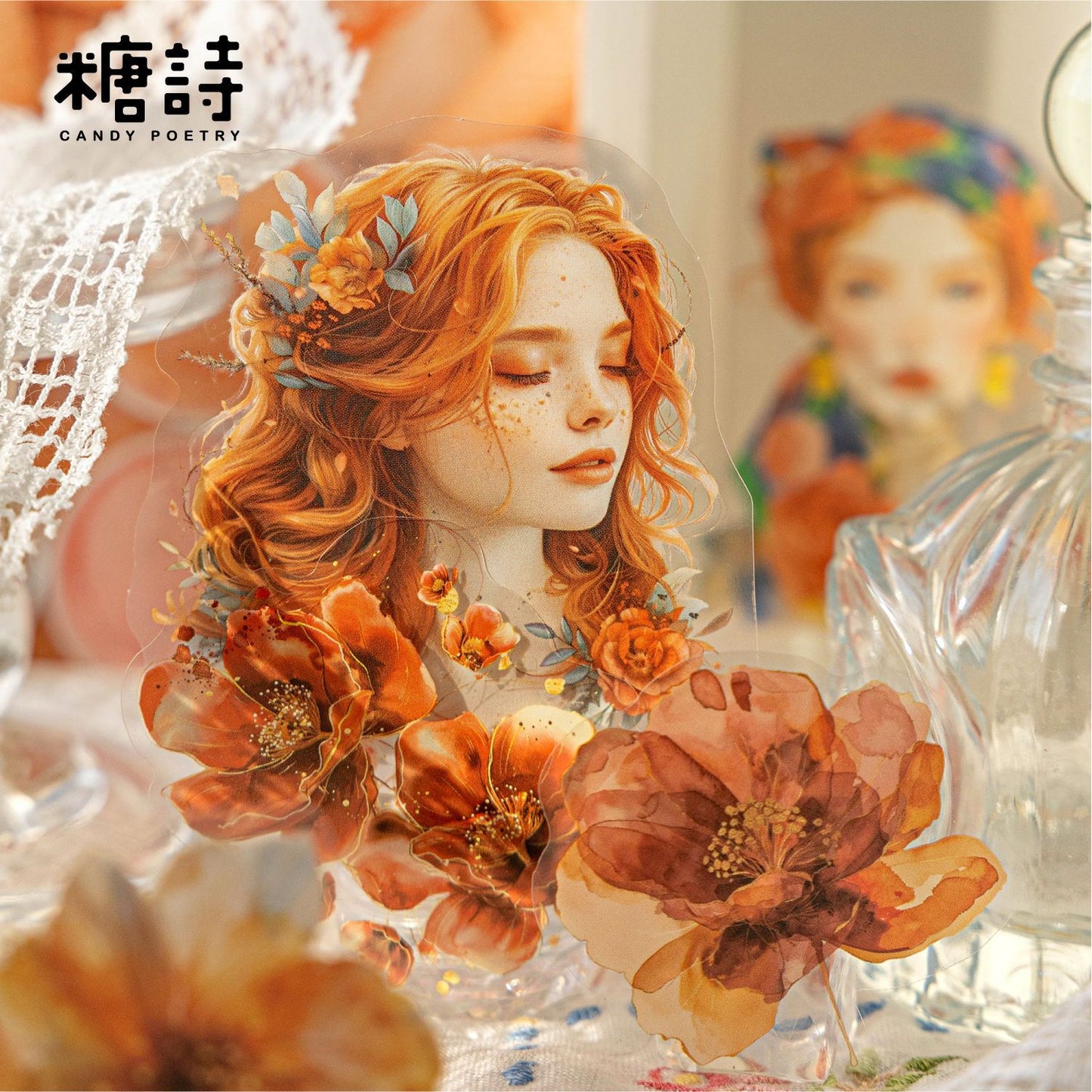 40 Pcs Cozy Girl and Flower PET Stickers FHXH