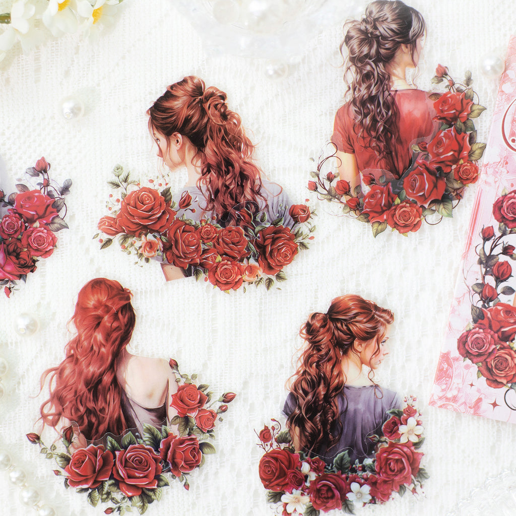 10 Pcs PET Flower and Girl Stickers HJBJ