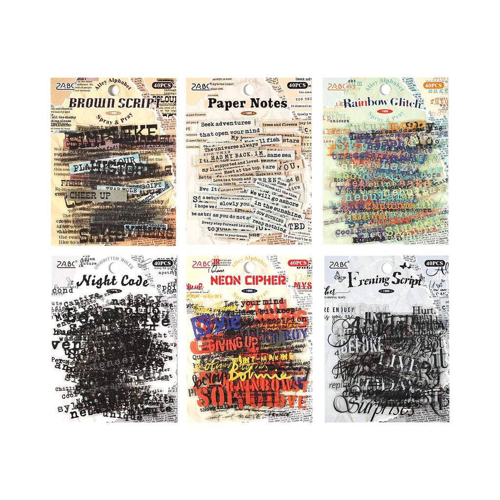 40 Pcs Vintage Typography Quotes PET Stickers - Breeze Notes