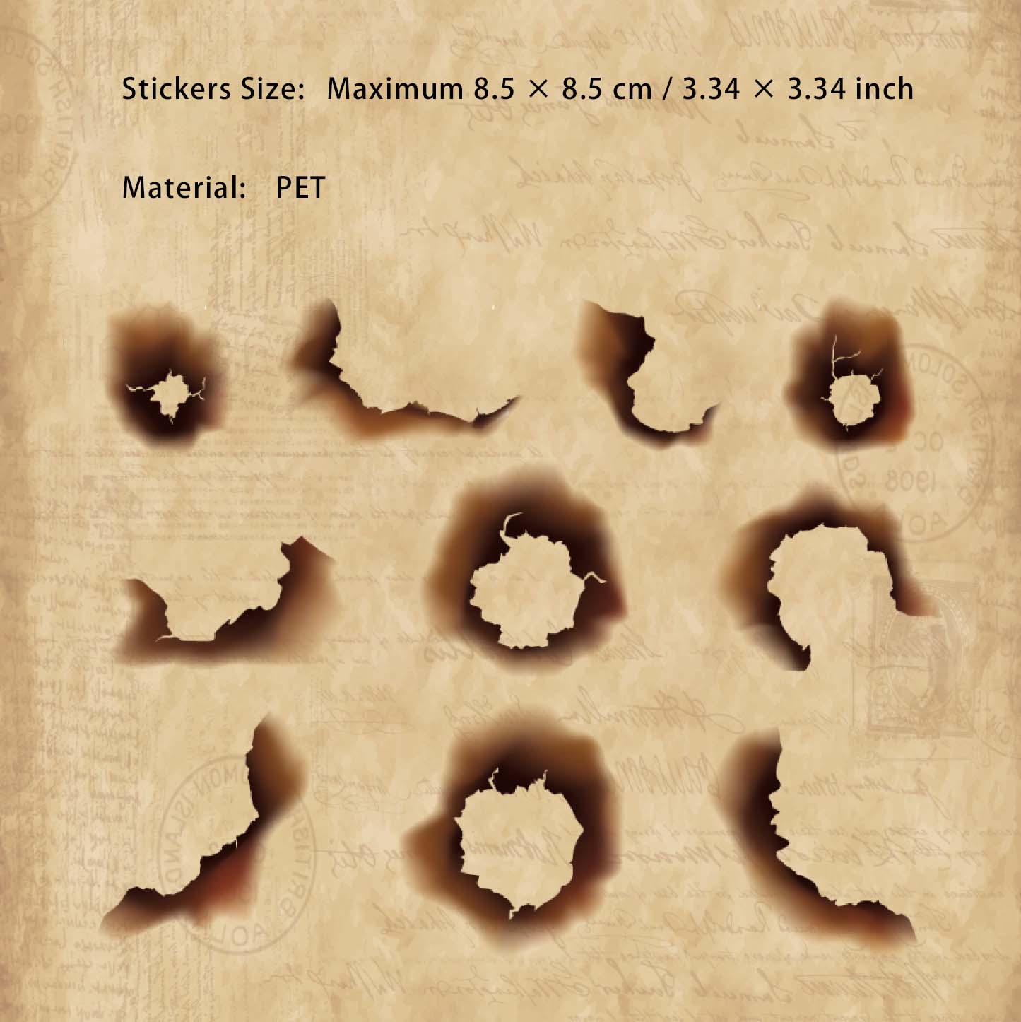 20 Pcs Burning and Ash PET Stickers HJXL
