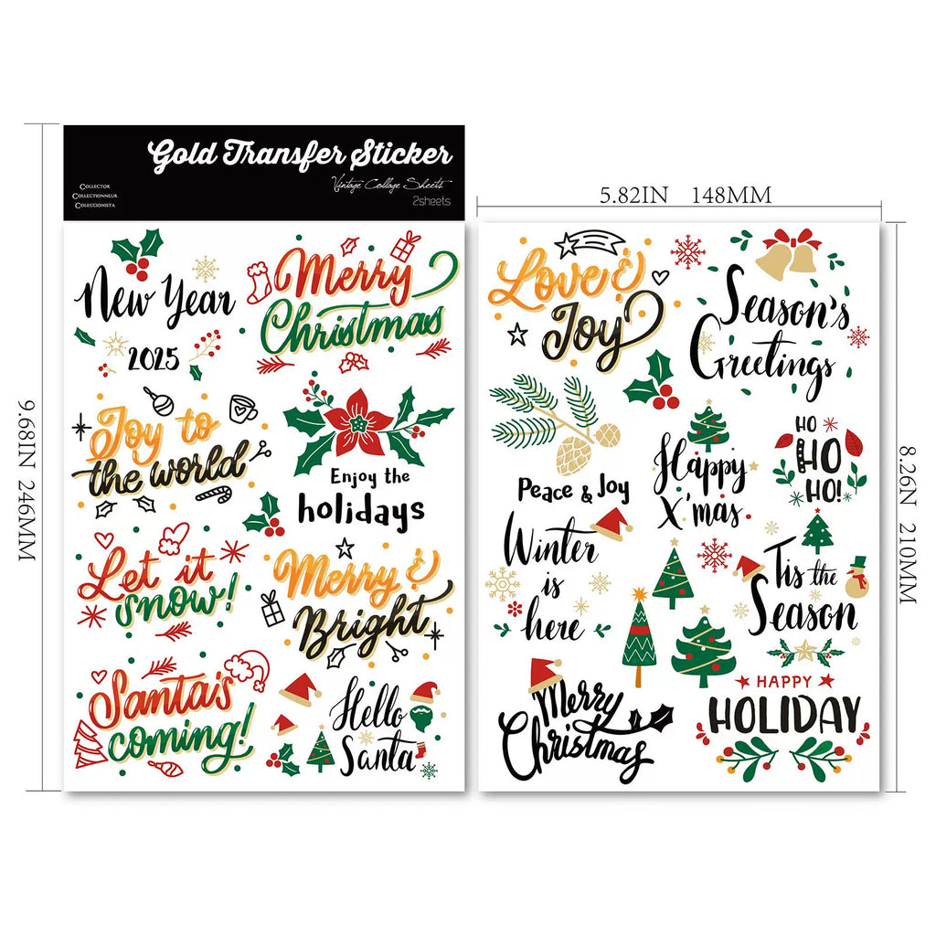 2 Sheets Waterproof Rub on Stickers - Christmas Season