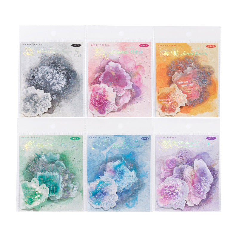 10 Pcs Watercolor Flower PET Stickers LGHP