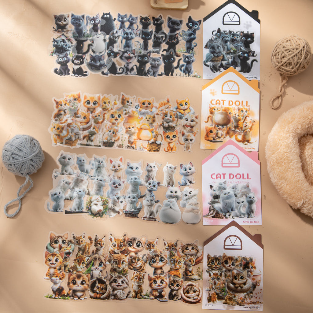 50 Pcs Cute Cat PET Stickers MMWO