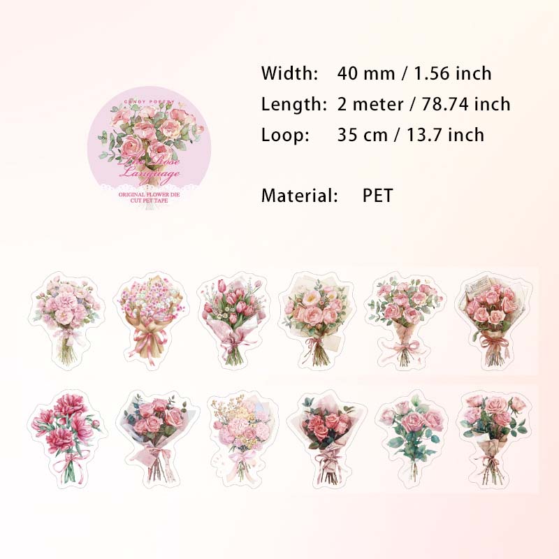 1 Roll Flower Bouquet PET Stickers Tape LMHS