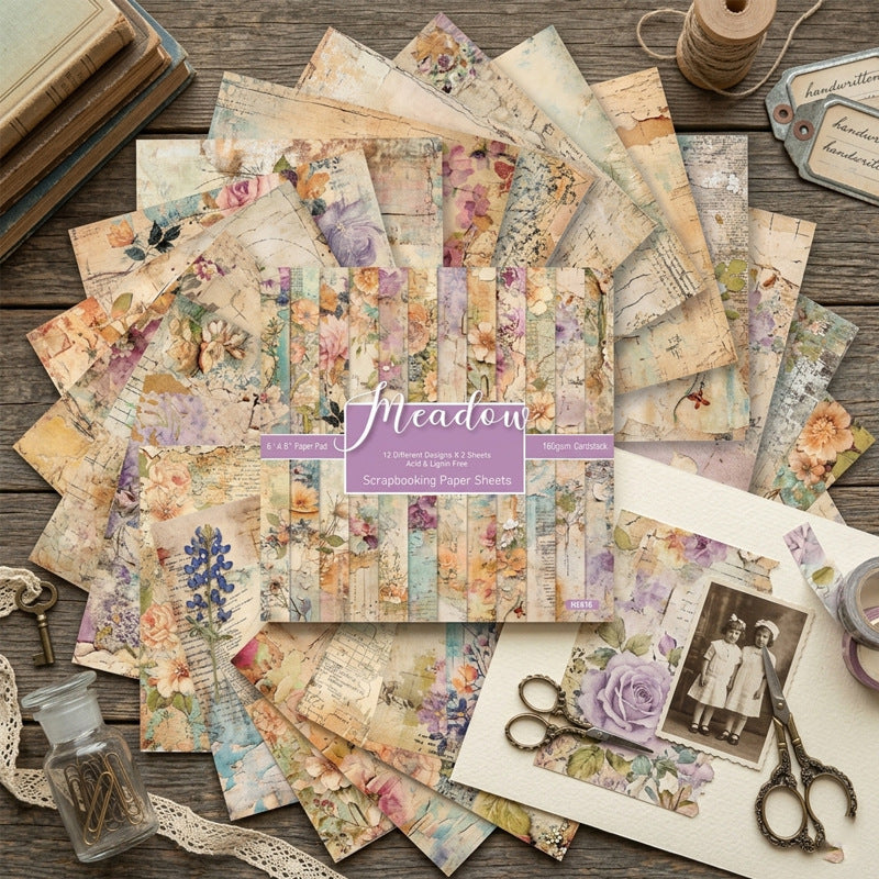 6 Inch Distressed Botanical Scrapbook Paper Pad SKP2616