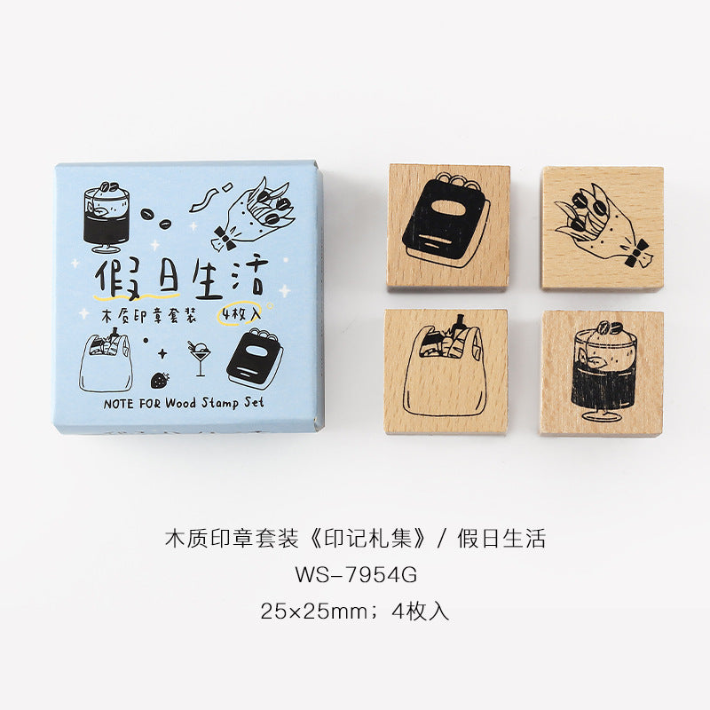 4 Pcs Wooden Stamp Kit YJZJ