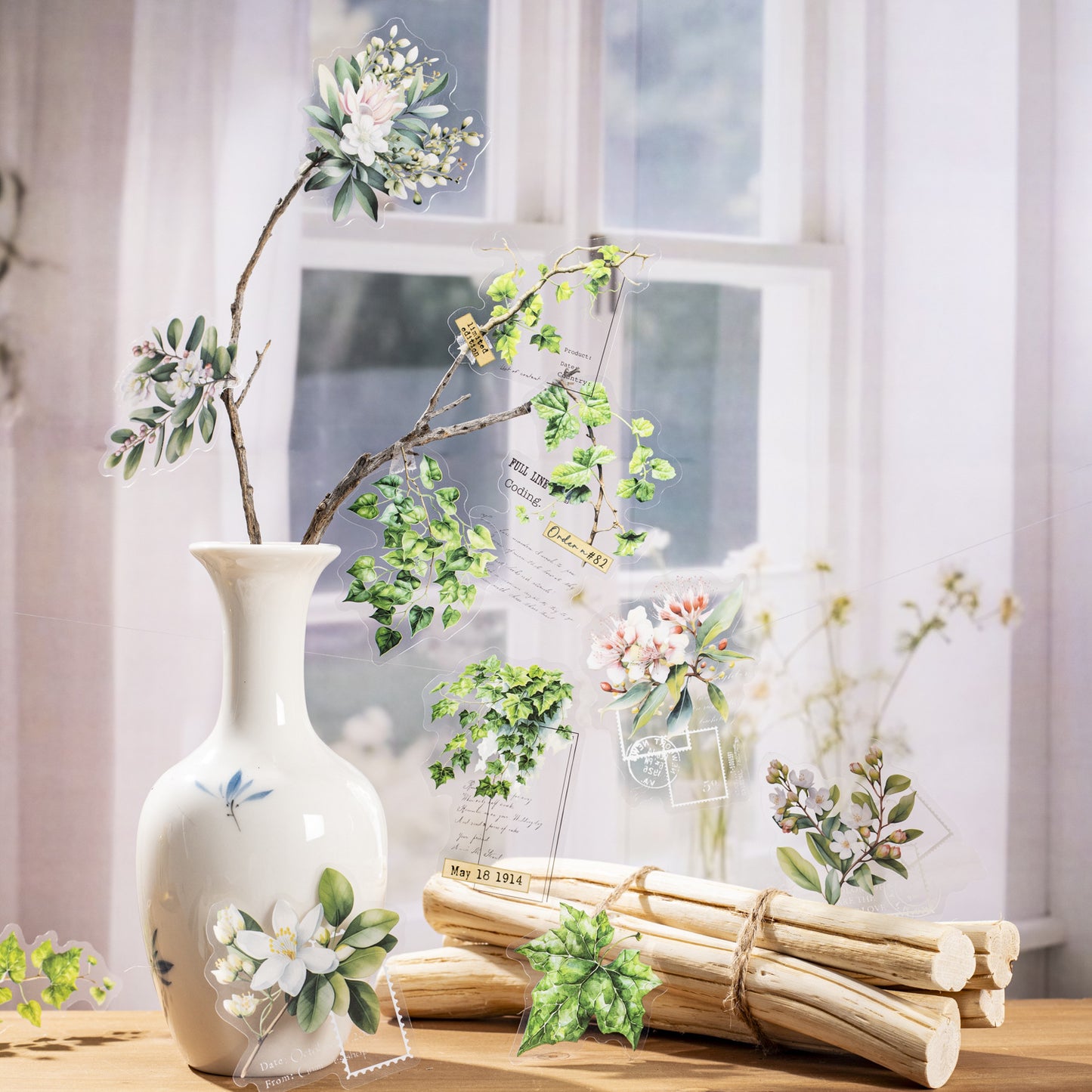 15 Pcs Plant Leaf PET Stickers LYSG