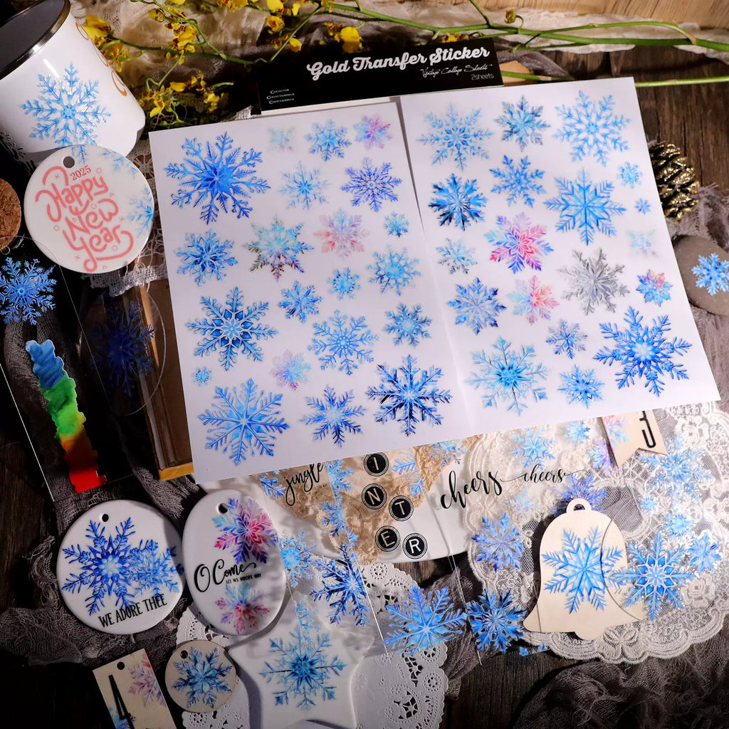 2 Sheets Waterproof Rub on Stickers - Snowflake
