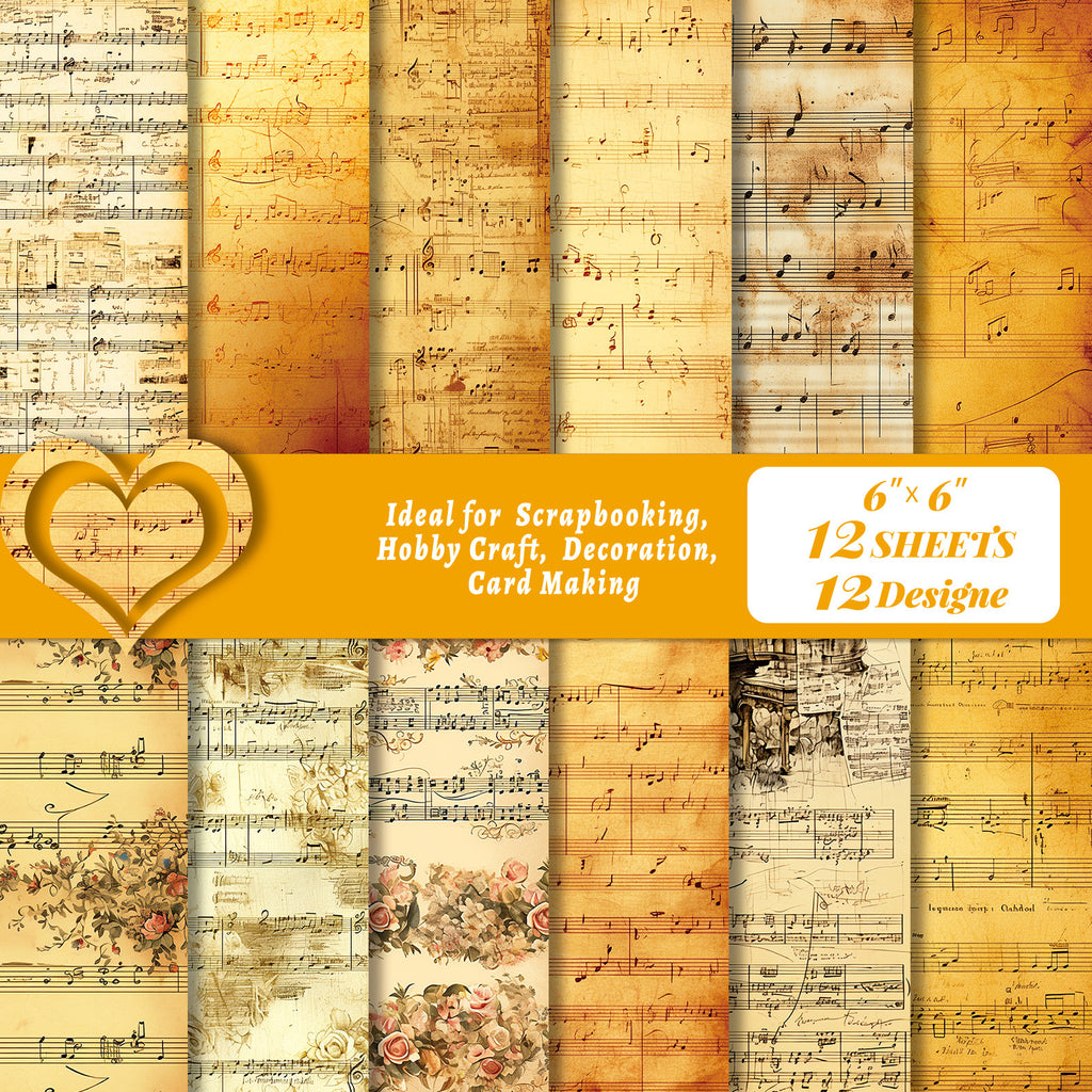 6 inch Music Sheet Scrapbook Paper Pad PA838