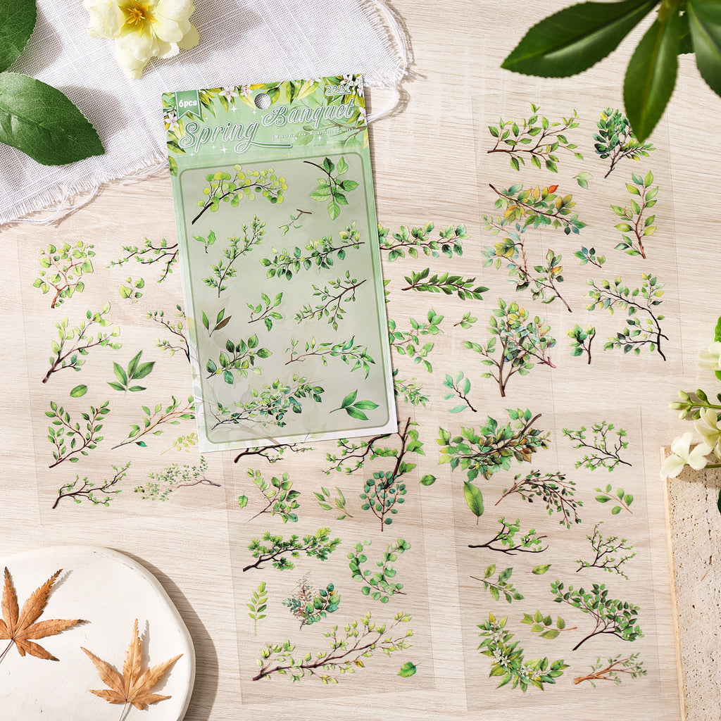 6 Sheets Leaf PET Stickers SYMJ