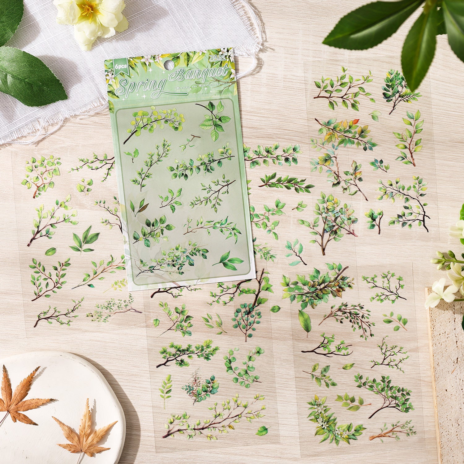 6 Sheets Leaf PET Stickers SYMJ