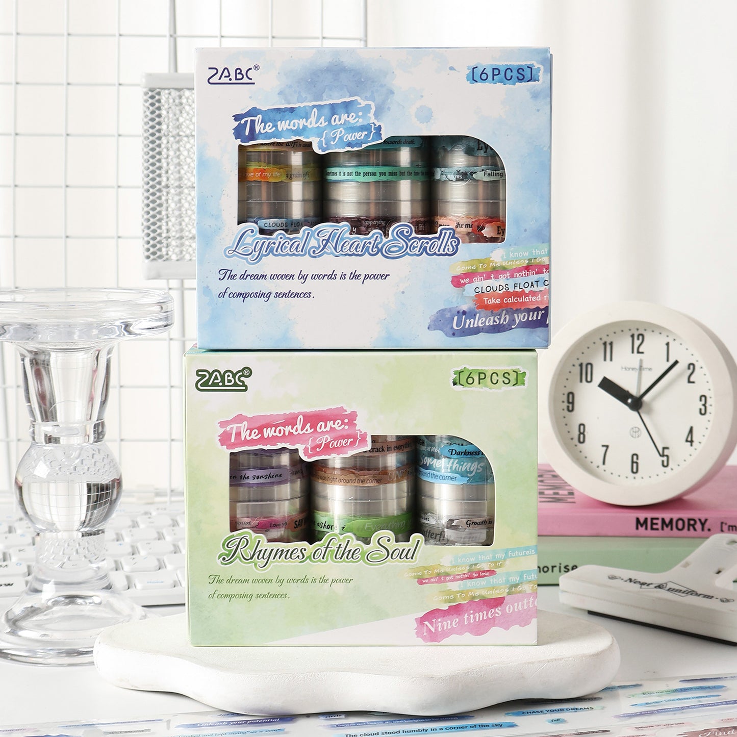 6 Rolls Waterclor Words Sentence Stickers Tapes Set CHTTL