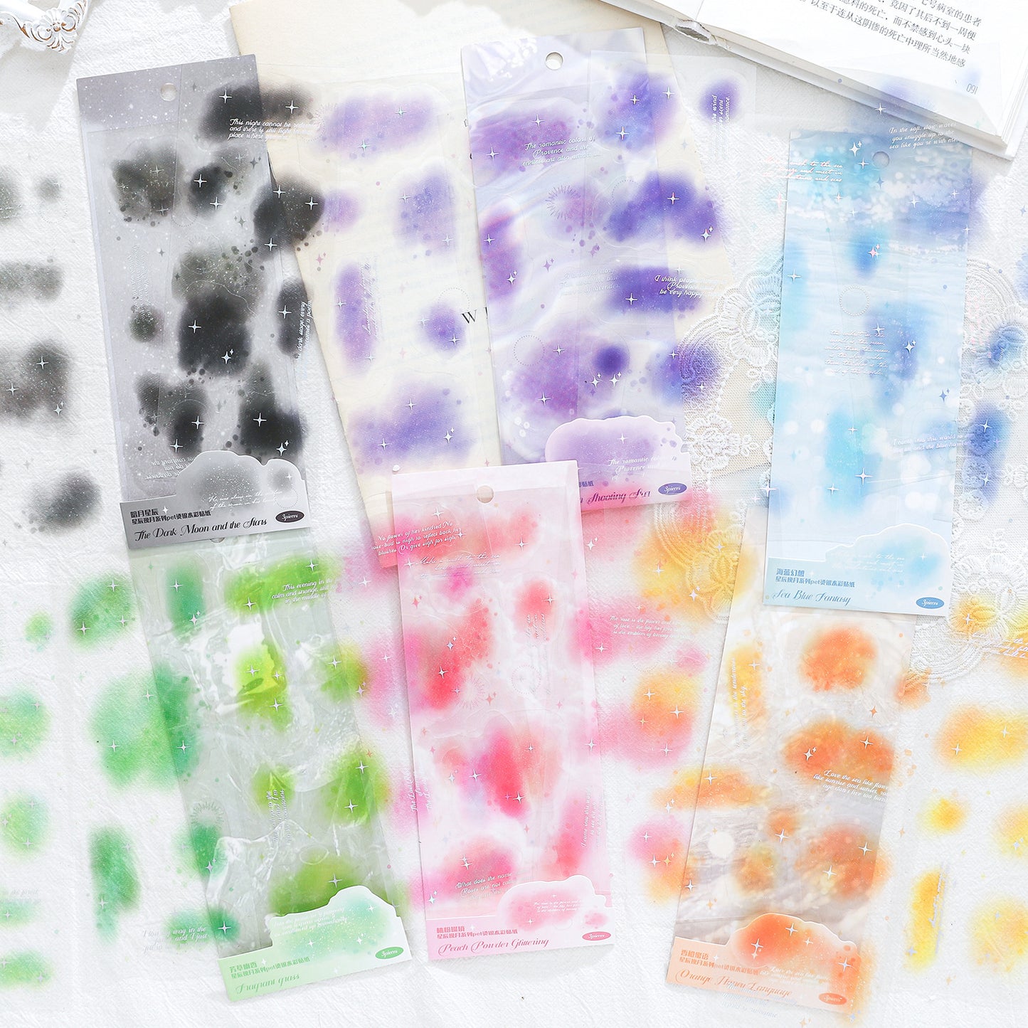 3 Sheets Glitter Watercolor PET Stickers XCWY