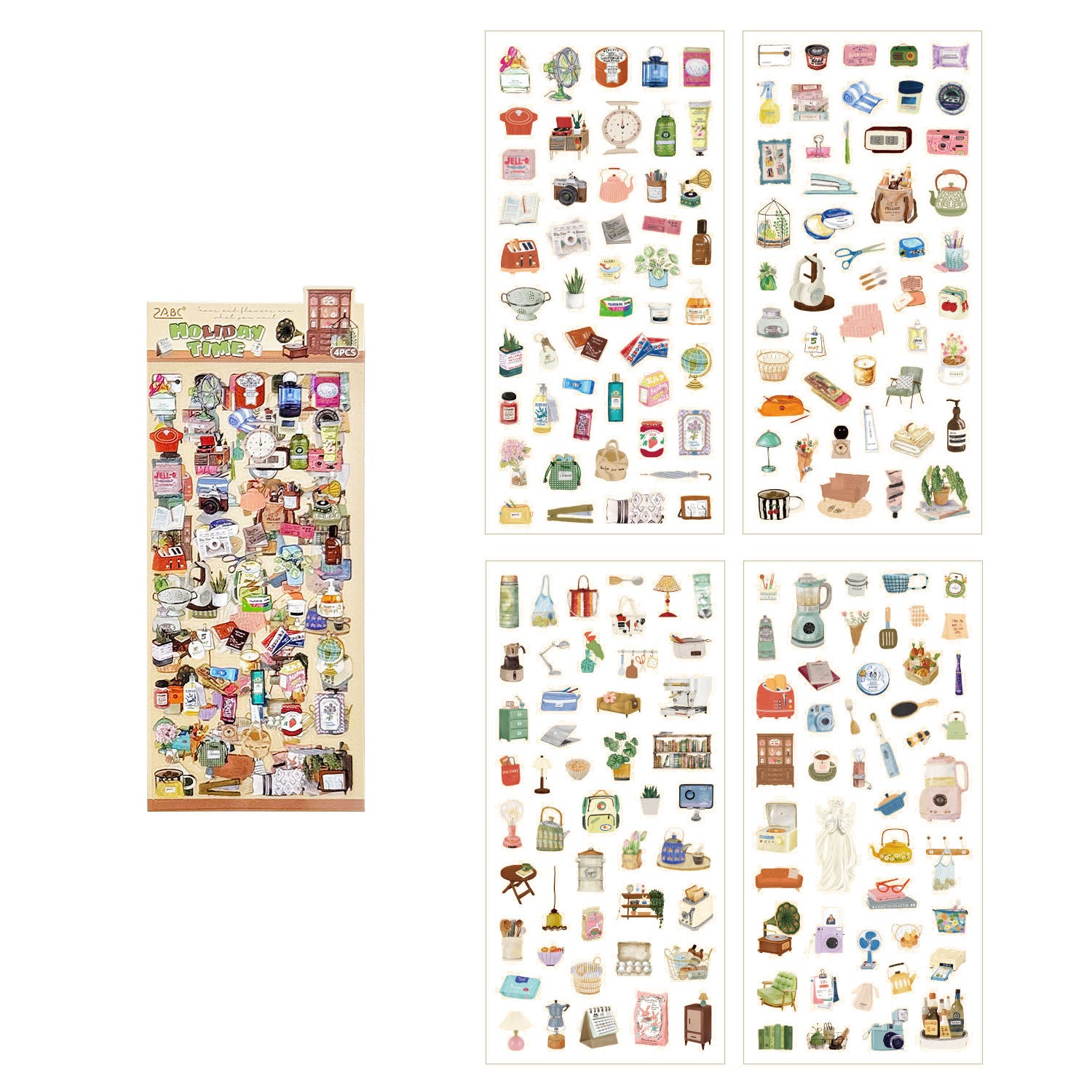 4 Pcs Vintage Cozy Grocery Cafe Stickers - Vacation