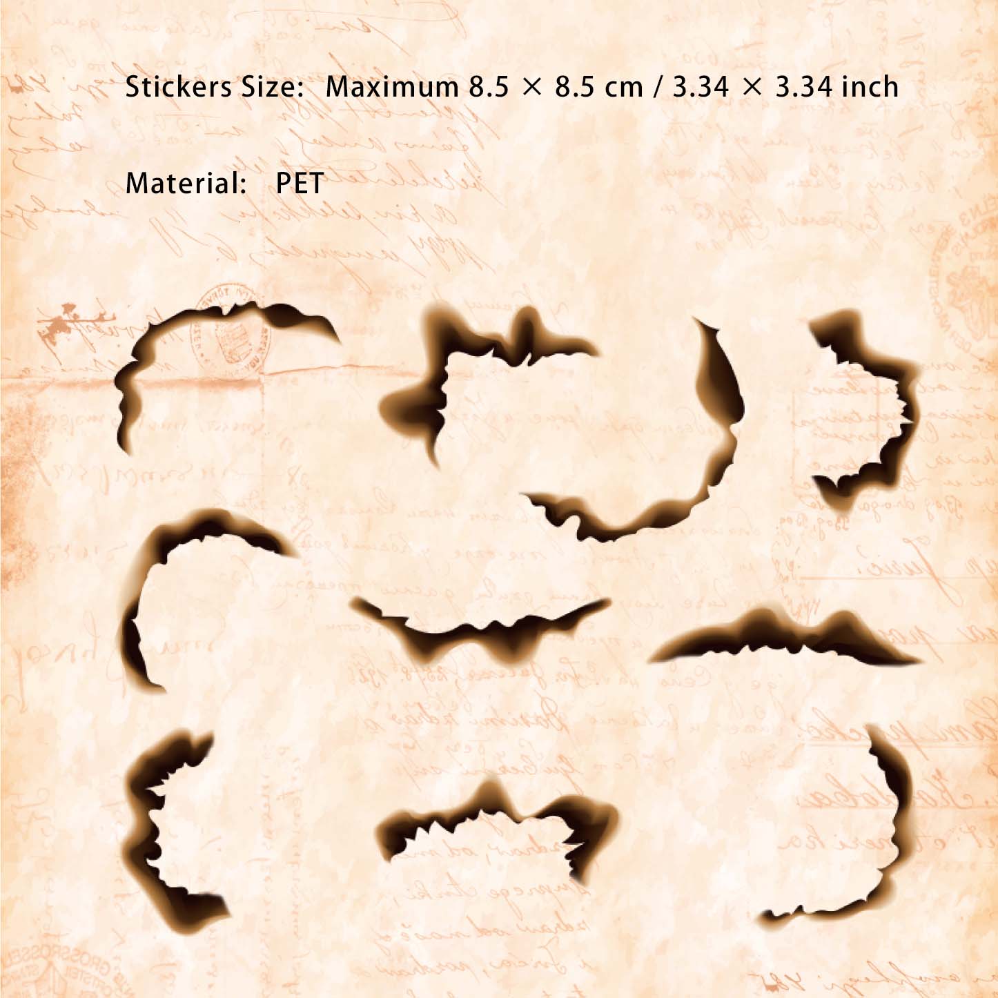20 Pcs Burning and Ash PET Stickers HJXL