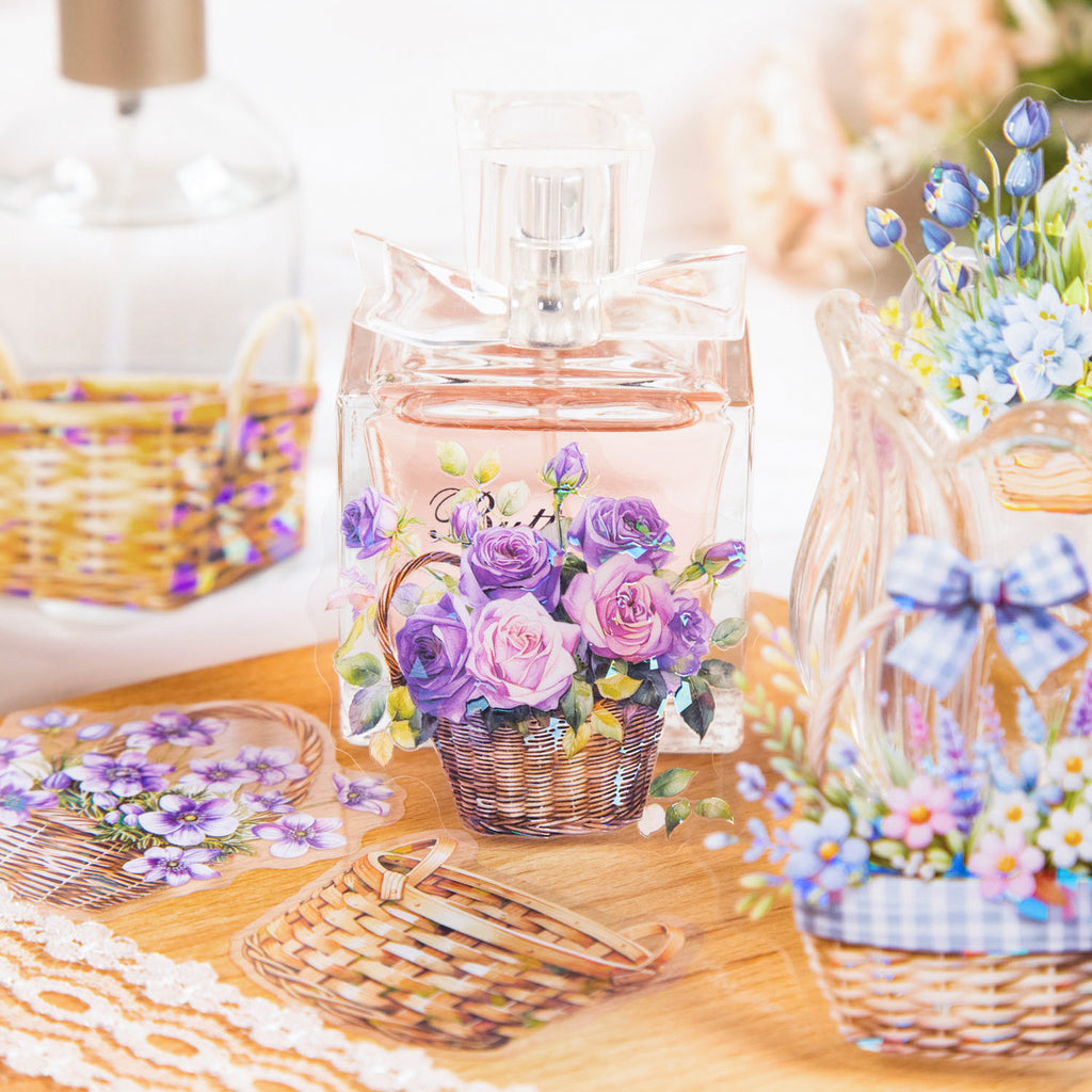 12 Pcs Flower Basket PET Stickers CRCH