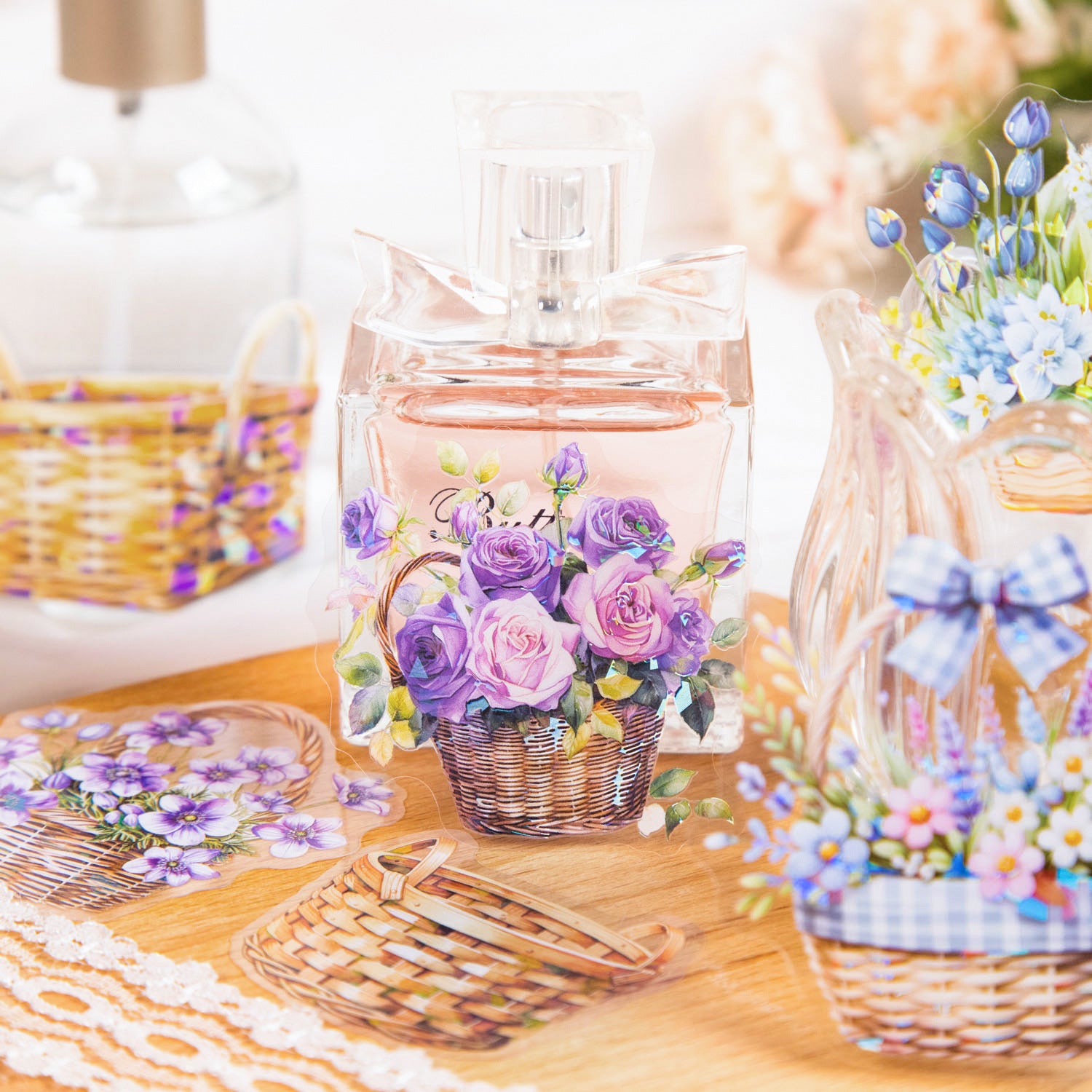 12 Pcs Flower Basket PET Stickers CRCH