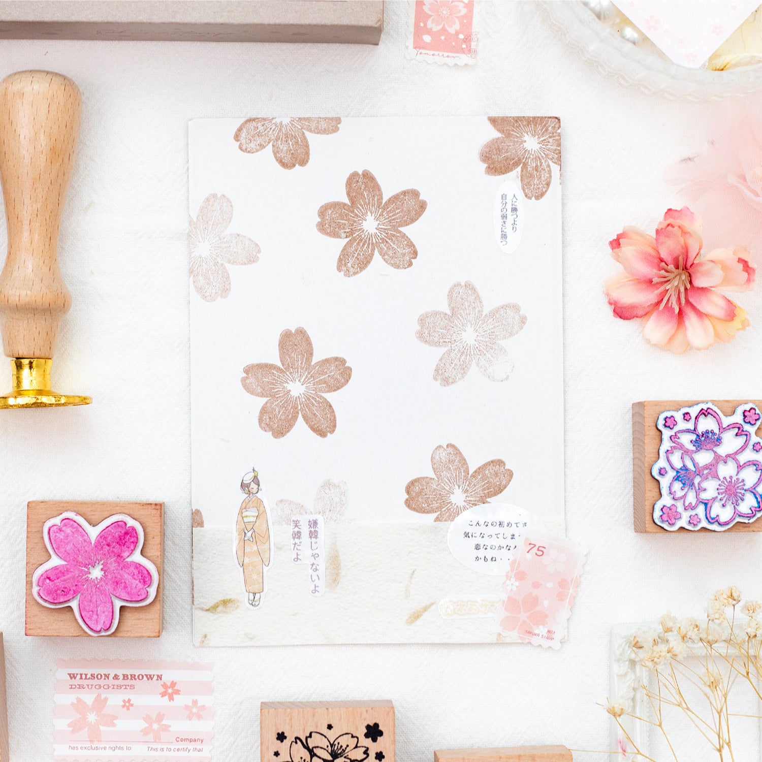 6 Pcs Cherry Blossom Sakura Wooden Stamp YHMR