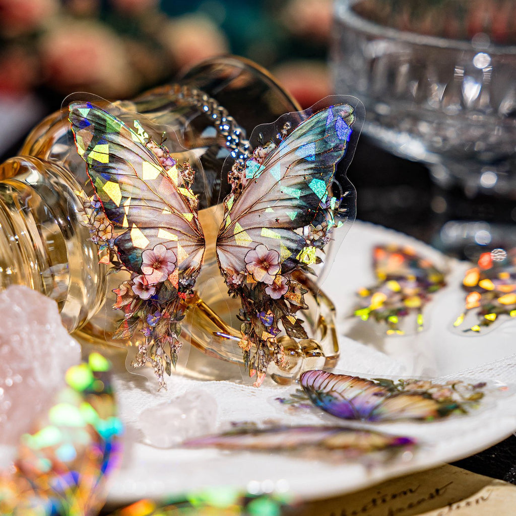 20 Pcs Glitter Butterfly Feather PET Stickers LKJY