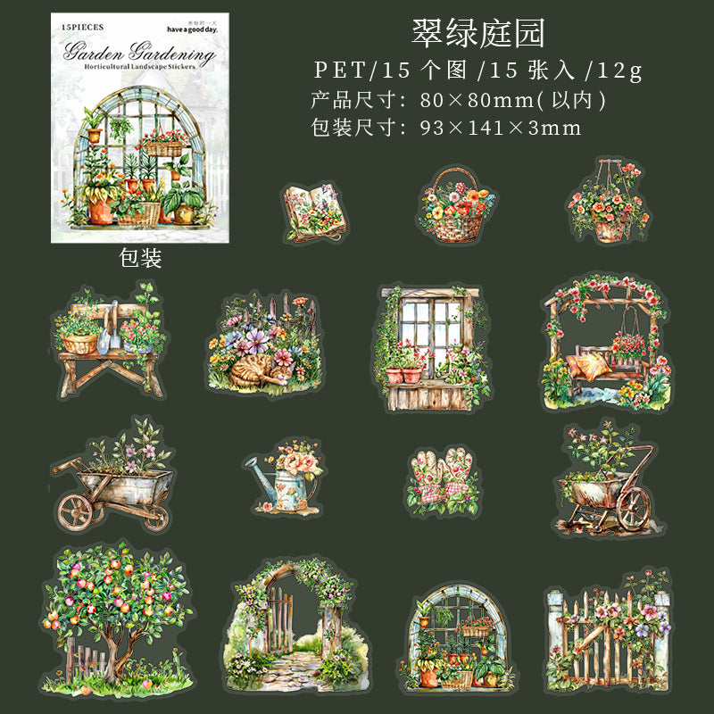 15 Pcs House Garden PET Stickers YYHF