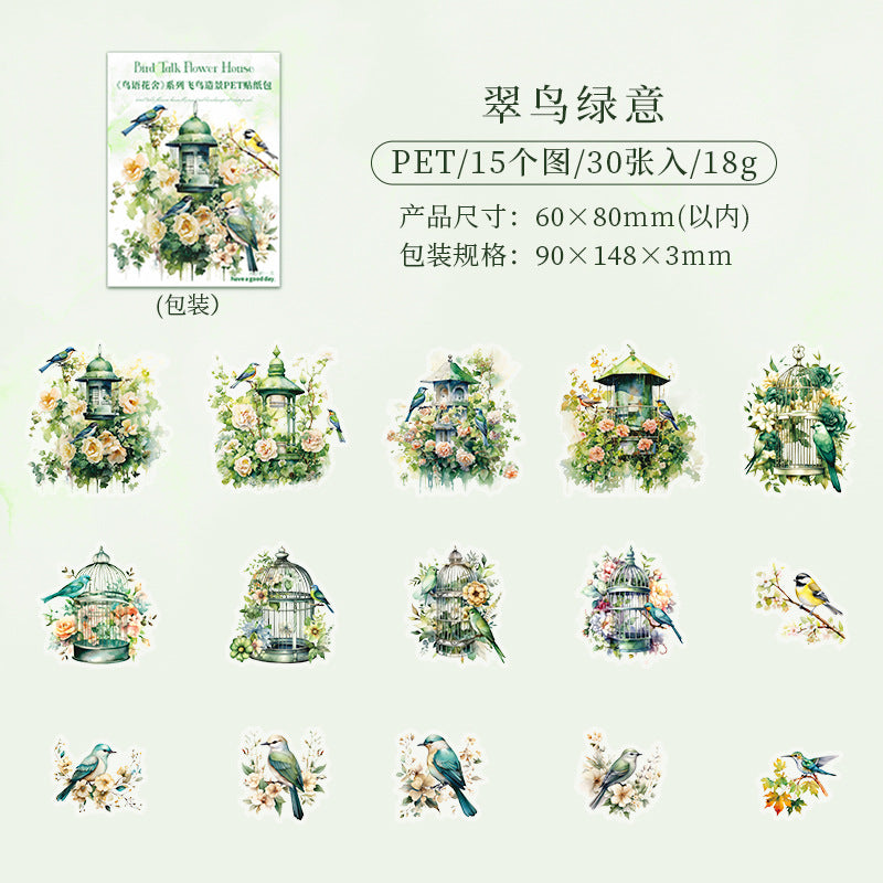 30 Pcs PET Bird Stickers NYHS