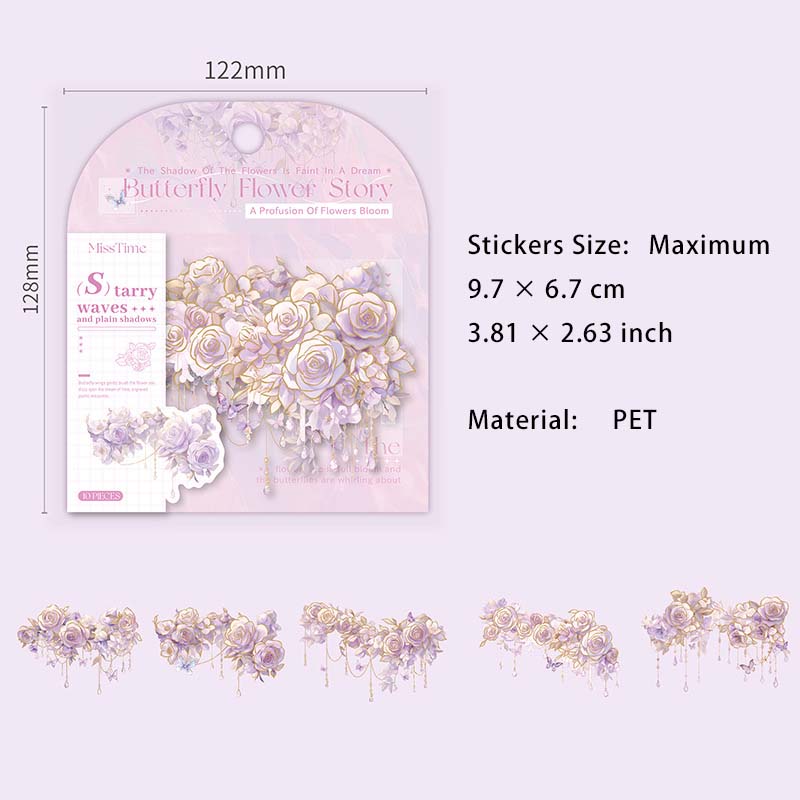 10 Pcs Gold Foil Flower Vine PET Stickers DHWY