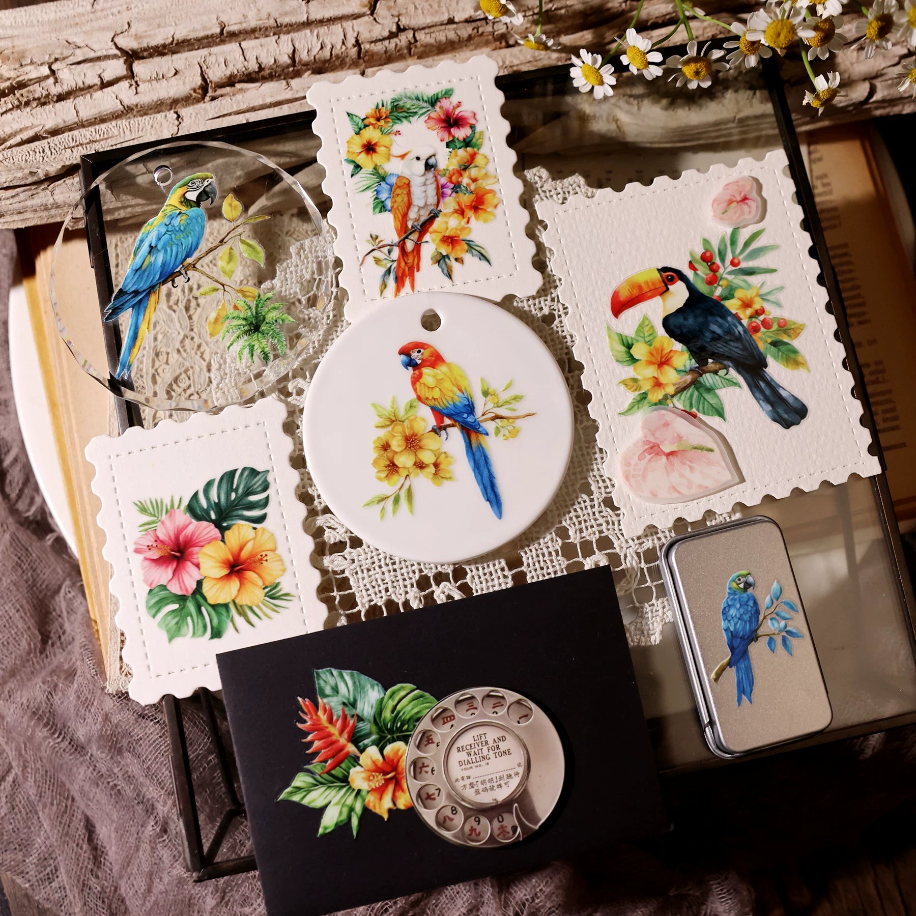 2 Sheets Waterproof Rub on Stickers - Tropical Parrot