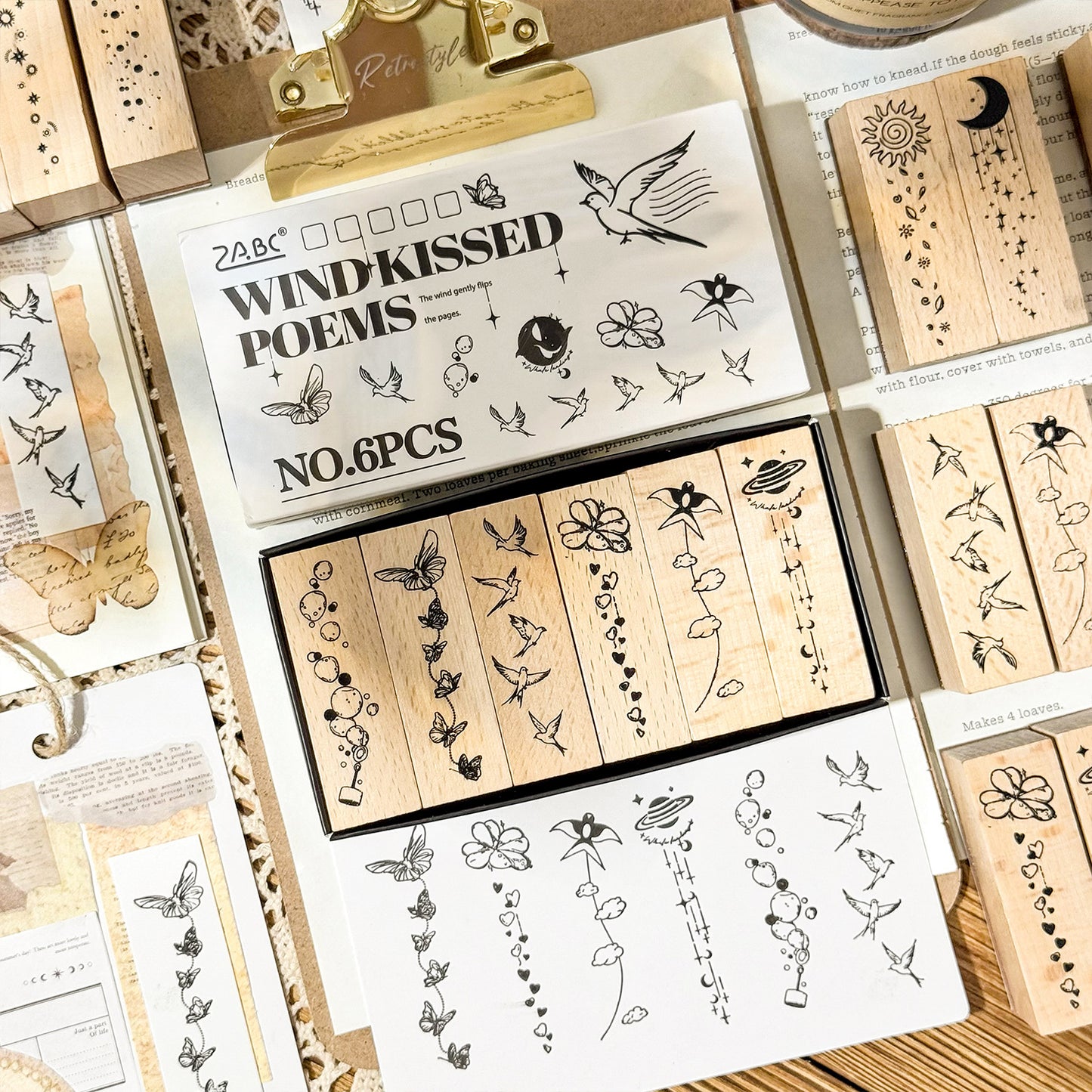 6 Pcs Flower Bird Moon Stamps Kit MYQS