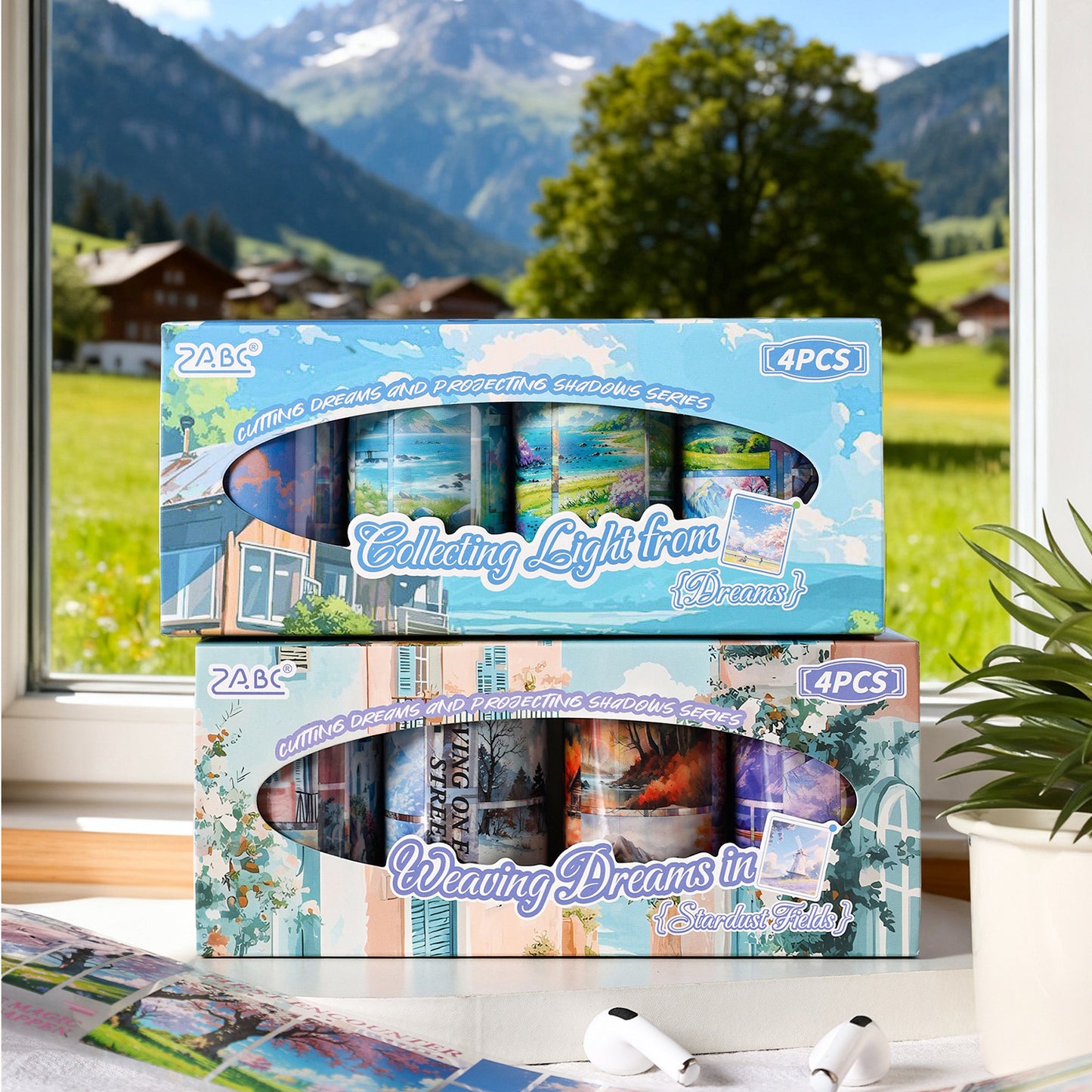 4 Rolls Natural Landscape PET Stickers Tapes Set JMTY