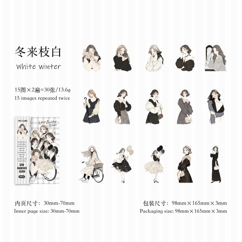 30 Pcs Fashion Girl PET Stickres BSLR