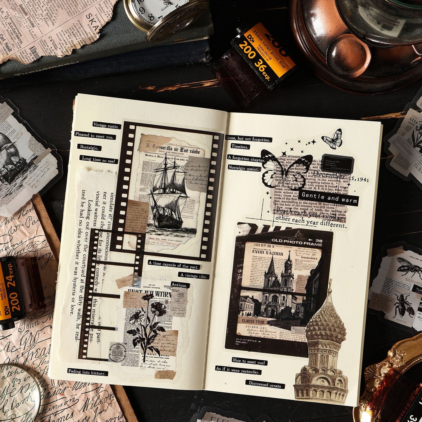 15 Pcs Vintage Newspaper PET Stickers PTJC