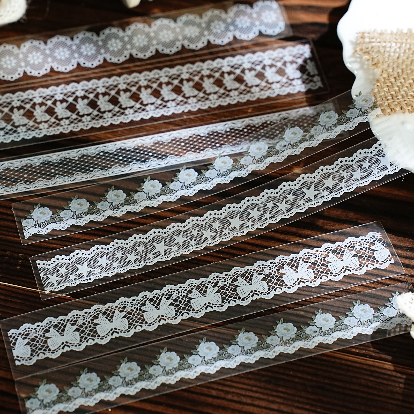 30 Pcs Lace Fabric Themed PET Stickers SZHB