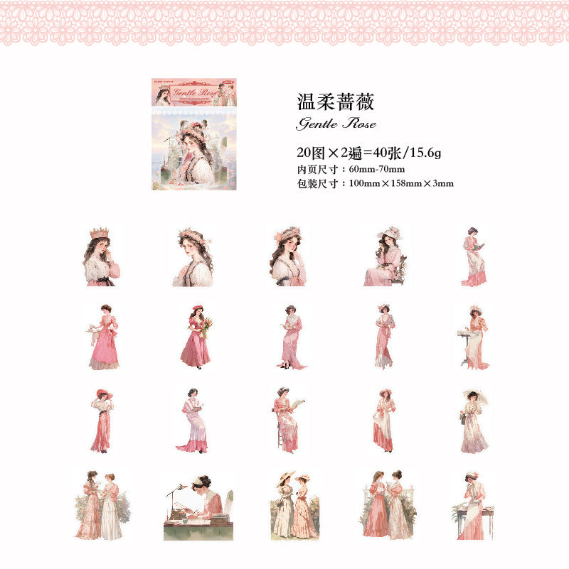 40 Pcs Vintage Lady PET Stickers LMJR