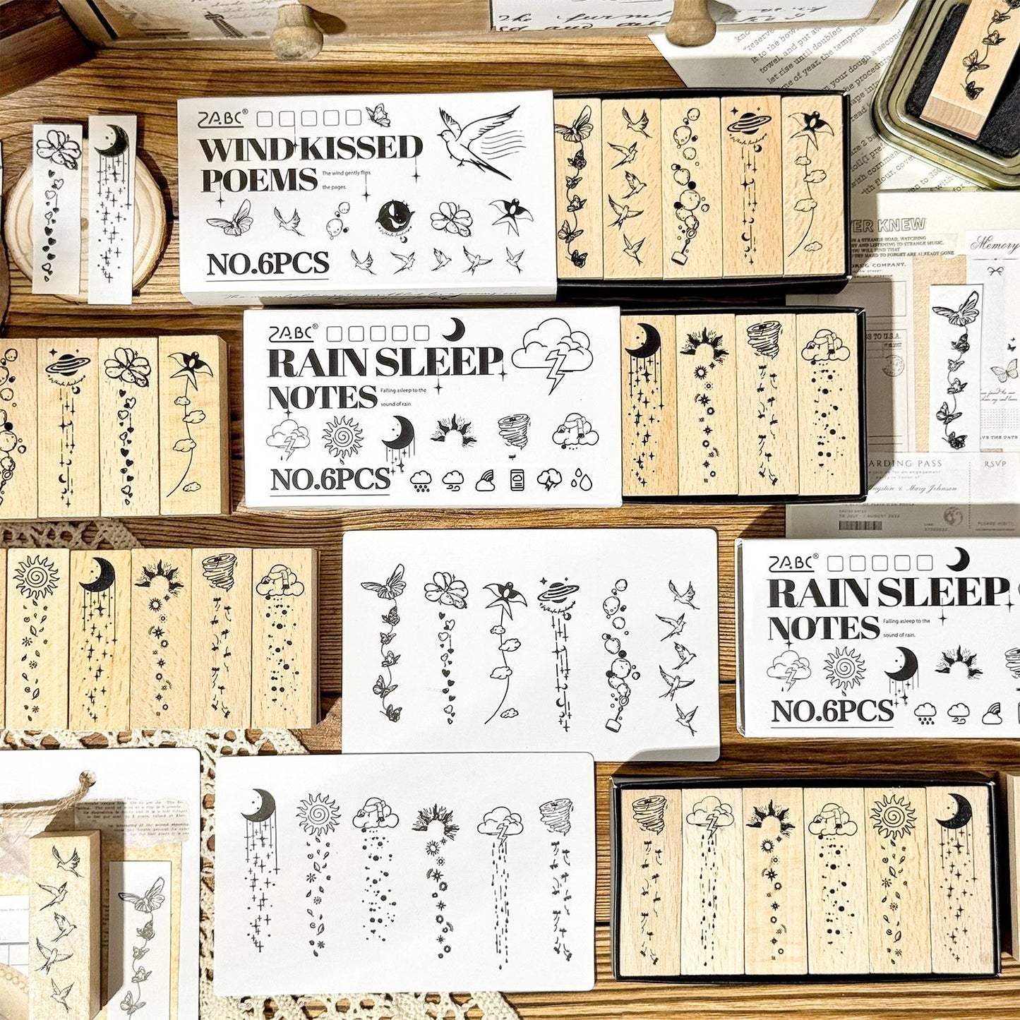 6 Pcs Flower Bird Moon Stamps Kit MYQS