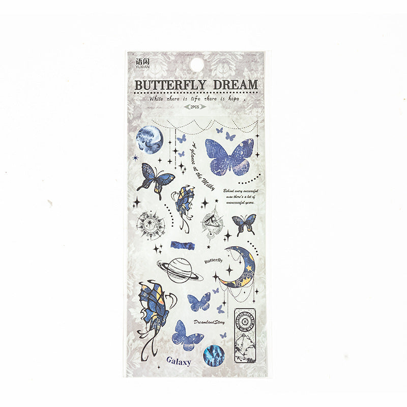 2 Pcs Vintage PET Butterfly Stickers HDMY